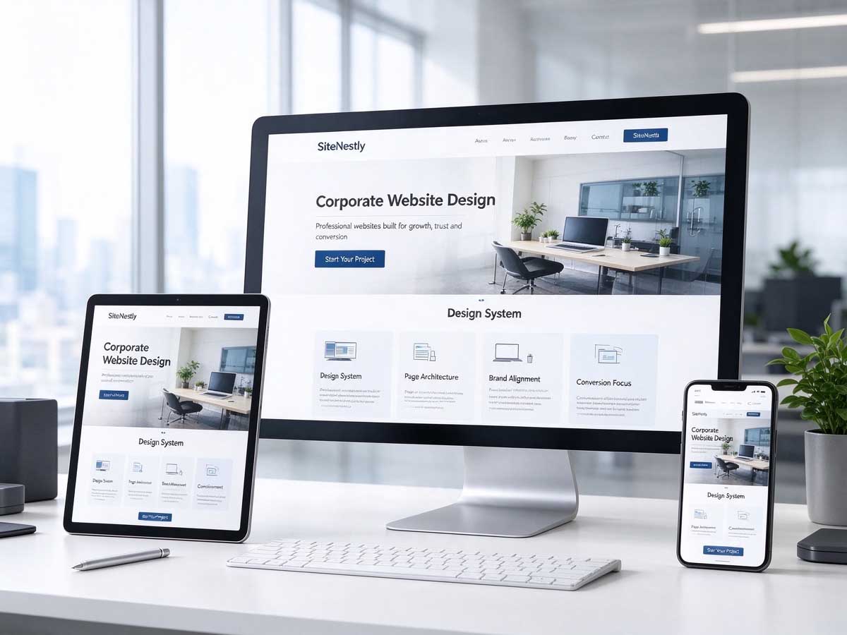 Professional business website template displayed as an example of a self-service website builder