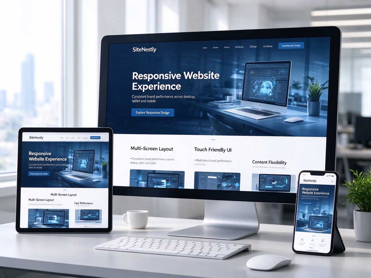 Responsive business website experience across different screen sizes