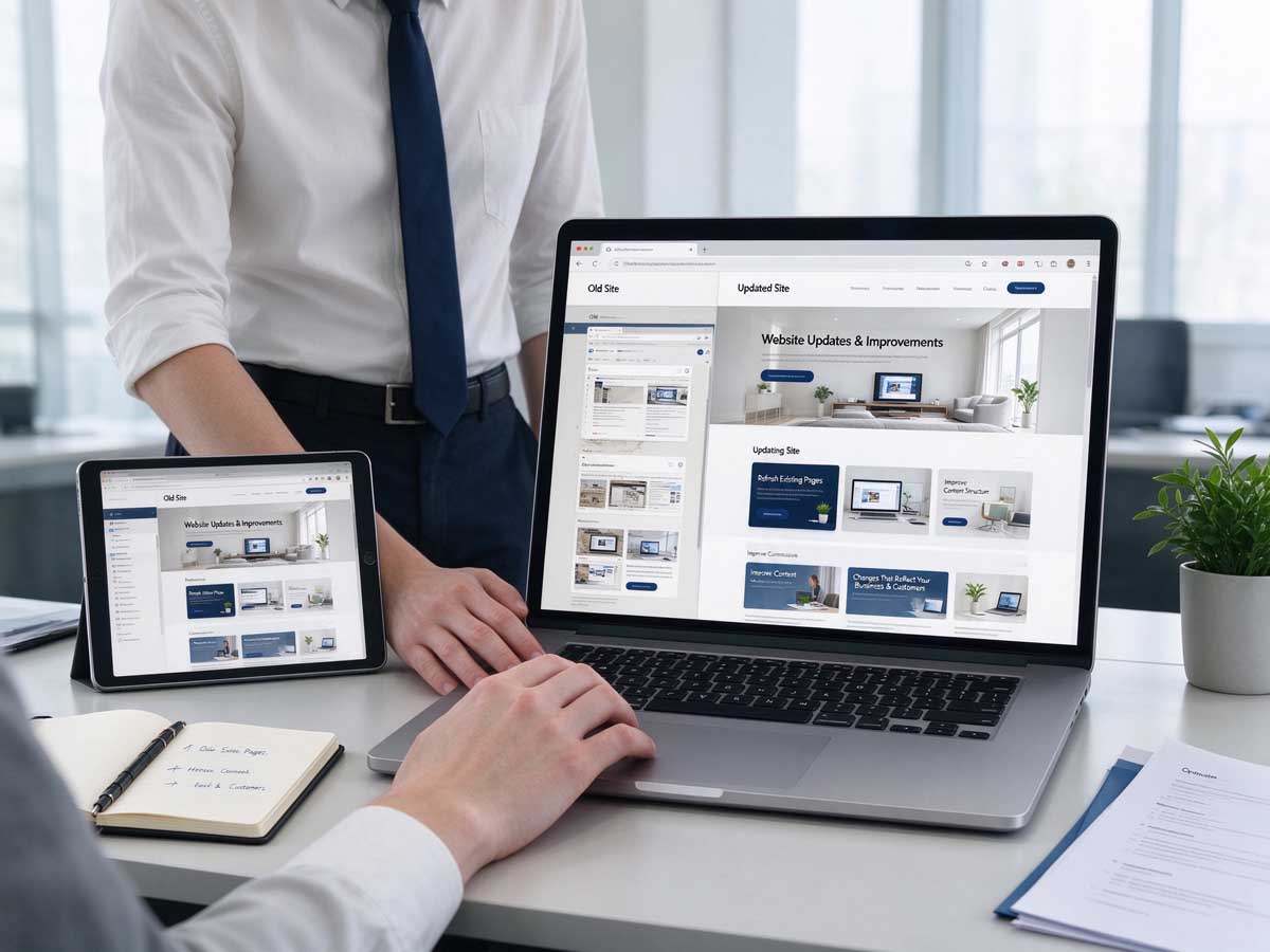 Business website content being reviewed and updated after initial setup